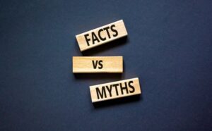 Wooden blocks with “facts vs myths” written on them 